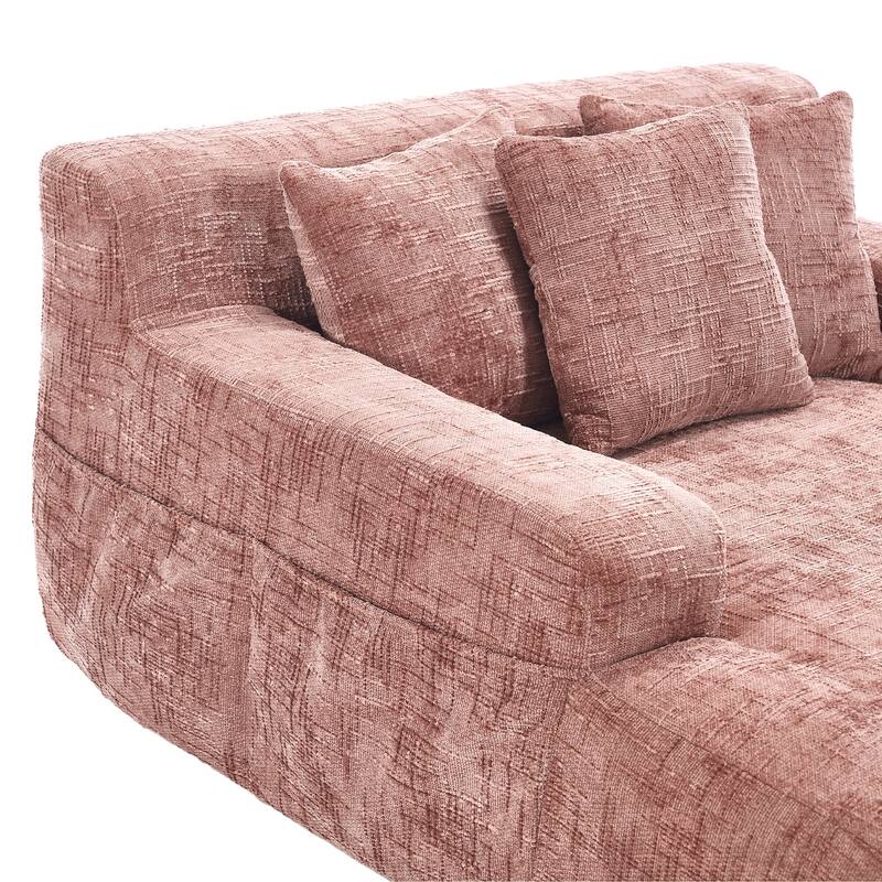 Modern Chenille Lazy Sofa Chaise Lounge Armchair Sofa Bed with 3 Pillows for Living Room Bedroom