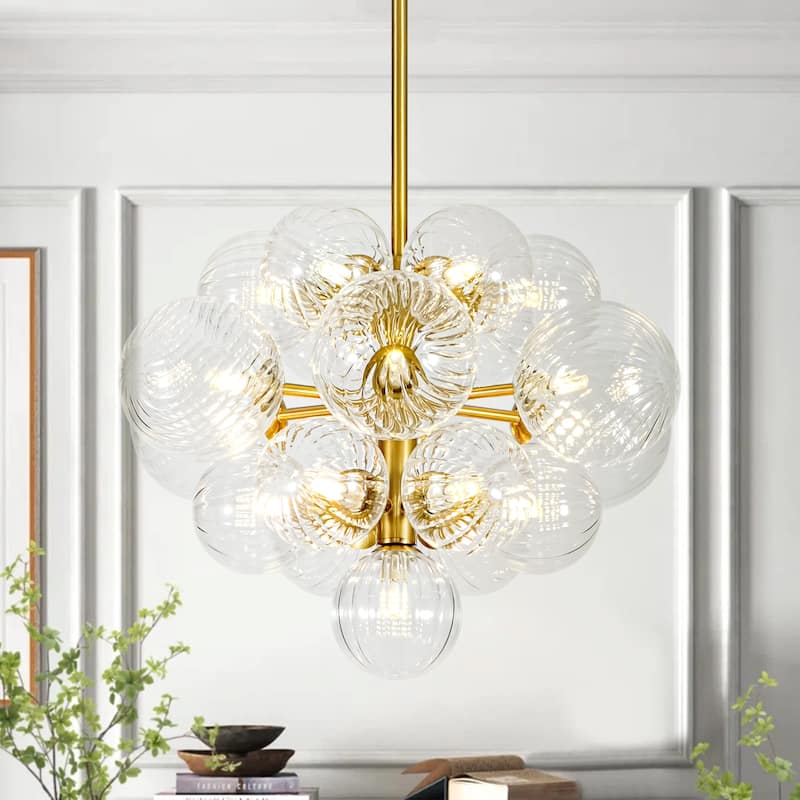 19-Light Brass Modern Glass Globe Bubble Chandelier Dining Room Light with Creative Grape Shape - Gold - Clear Twisted Glass
