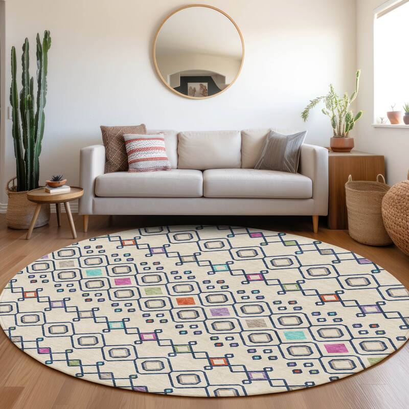 Premium Washable Super Soft Moroccan Global Mayfield Rug - Linen - 8' x 8'