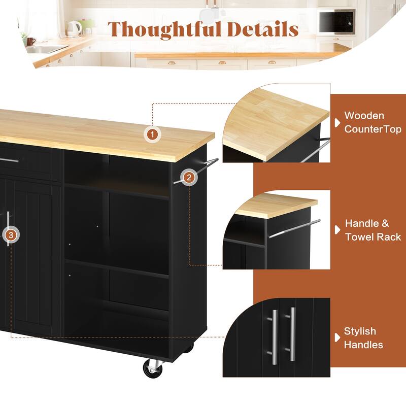 Futzca Mobile Kitchen Island Cart with Wooden Countertop & Drawer - N/A