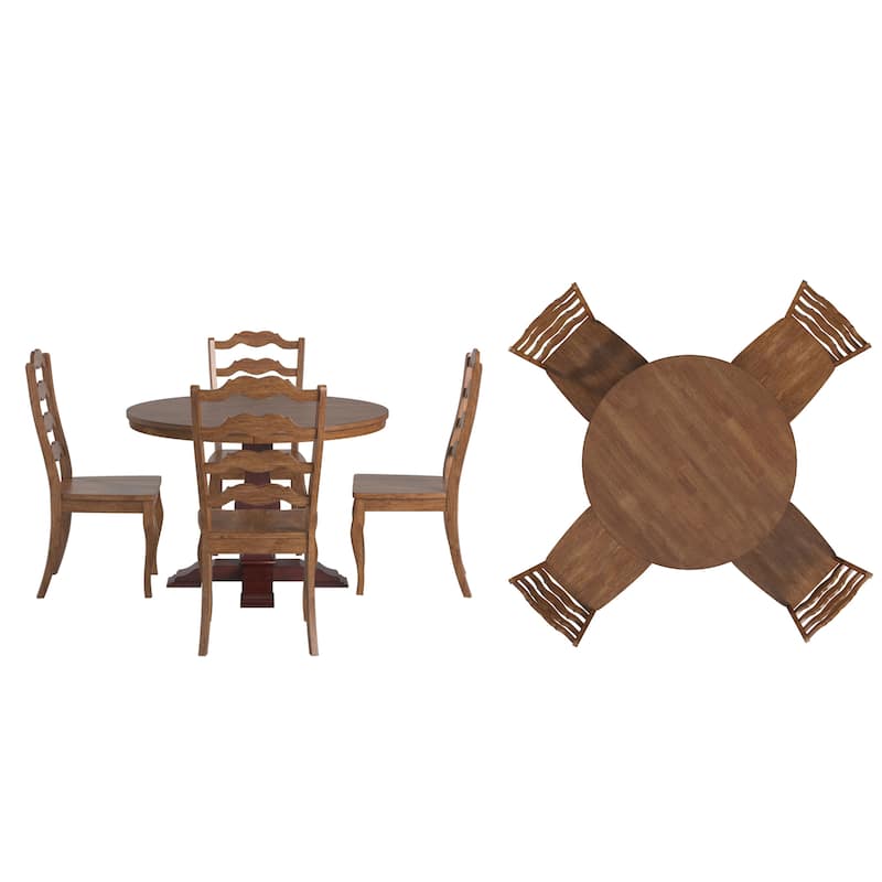 Ronda 45" Round Solid Wood Top Dining Set with French Ladder Back Chairs