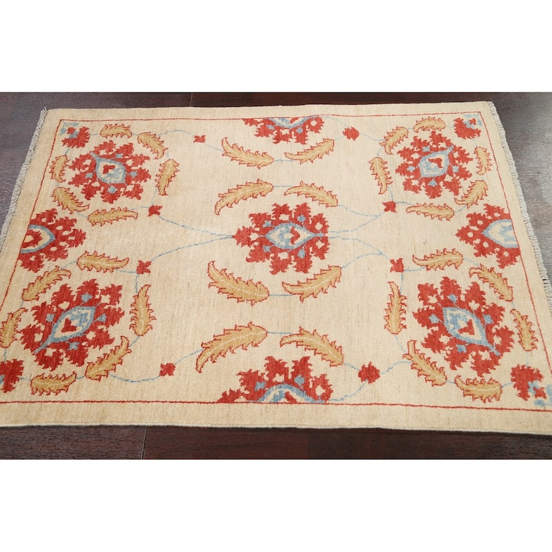 Vegetable Dye Floral Ziegler Area Rug Wool Hand-knotted Foyer Carpet - 3'2" x 4'4"