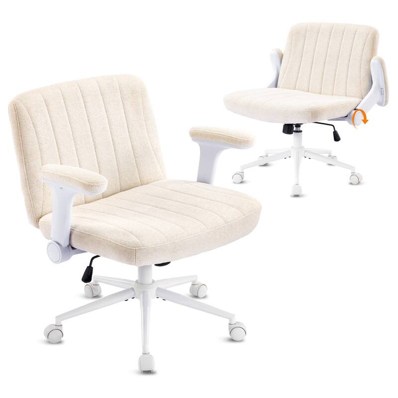 Chenille Swivel Chair With Adjustable Flip-Up Arms For Cross-Legged
