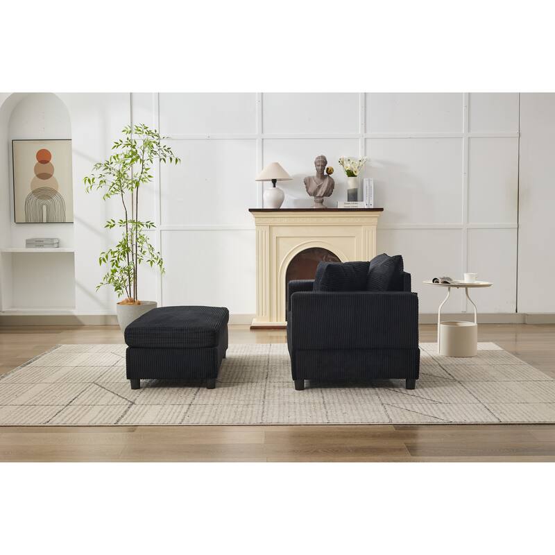 Chaise Lounge Chair with Removable Ottoman, Modern Accent Armchair Corduroy Sleeper Sofa Chair with Pillows for Living Room