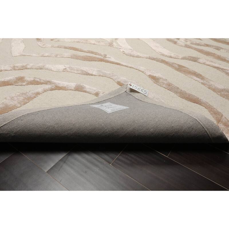 Hand Made Wool & Silk Modern & Contemporary Oriental Area Rug Ivory