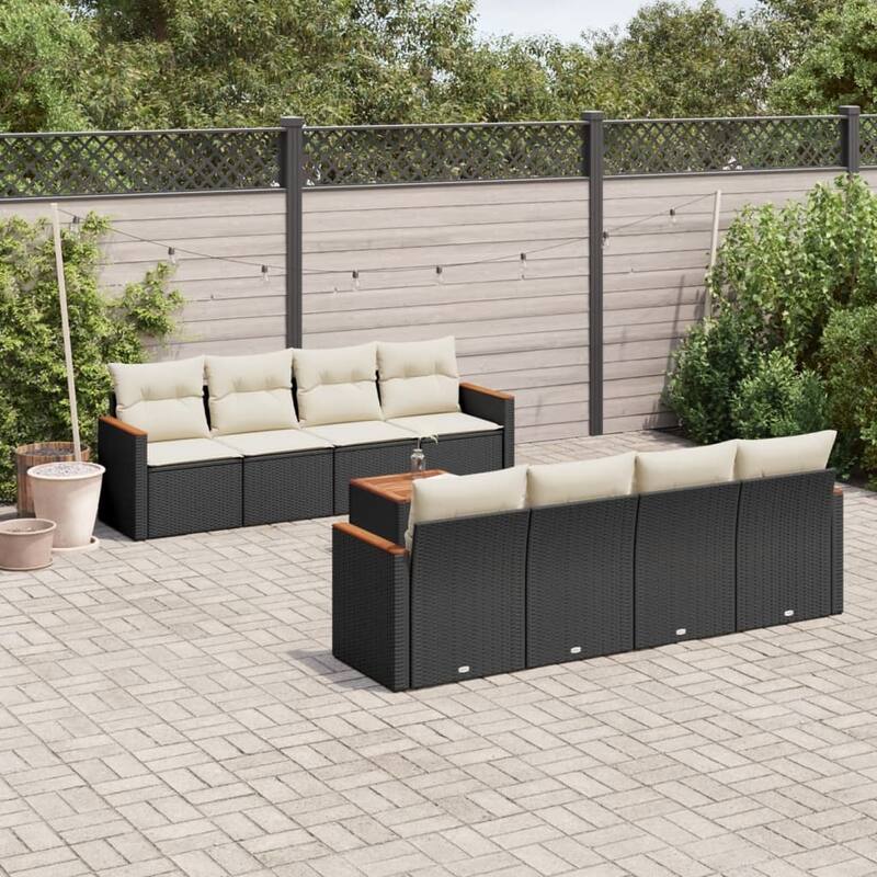 vidaXL Garden Sofa Set Black - Black and cream 9 Piece