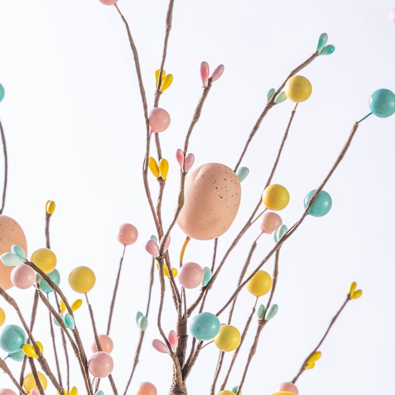 Glitzhome 28"H Set of 2 Easter Eggs Lavender Berries Leaves Picks