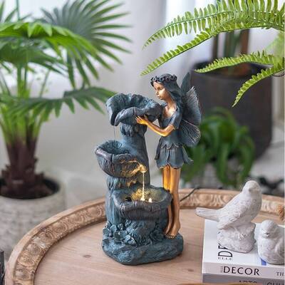 Decorative 3 Tier Water Fountain with Fairy and LED Light