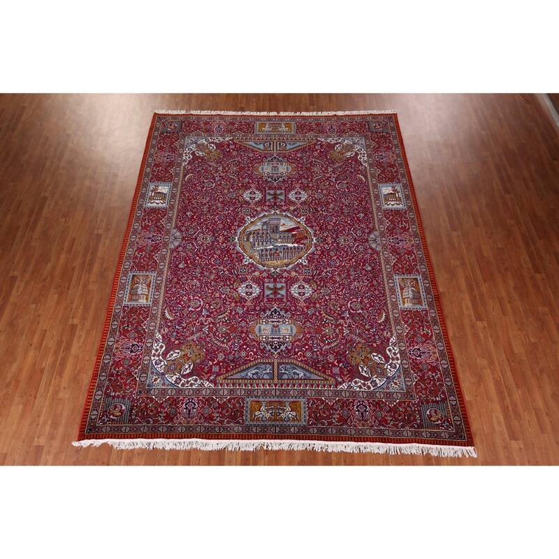 Animals Pictorial Tabriz Turkish Area Rug Machine Made Carpet - 9'9" x 12'6"