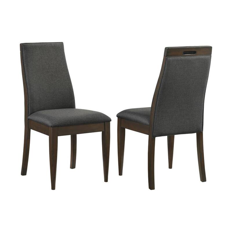 Set of 2 Grey Fabric Upholstered Dining Chairs, Dark Walnut