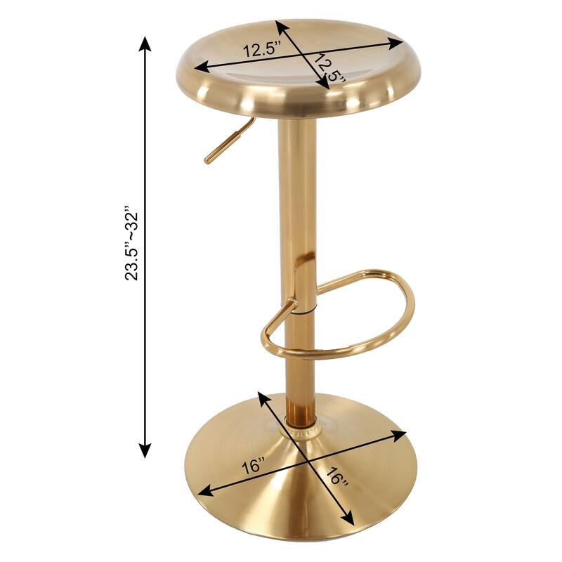 Brage Living Ascend Chrome Finished Adjustable Height Barstool, Gold
