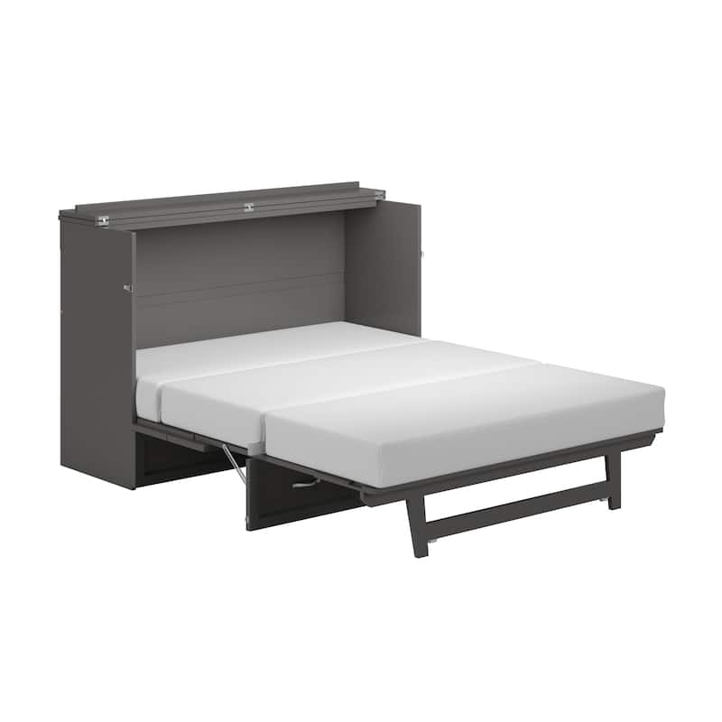 Northfield Queen Murphy Bed Chest with 6" Mattress, Storage Drawer & Built-In Charger in Grey