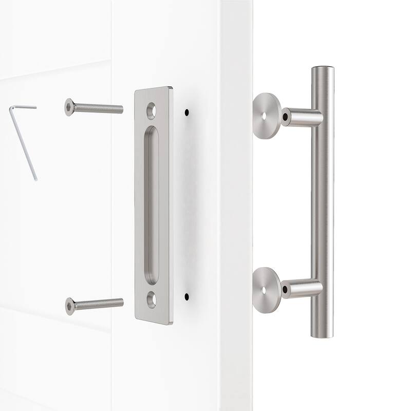 WINSOON 12" Stainless Steel Sliding Barn Door Handle Hardware with Flush Finger Pull Rectangle Pull and Flush Barn Door Handle