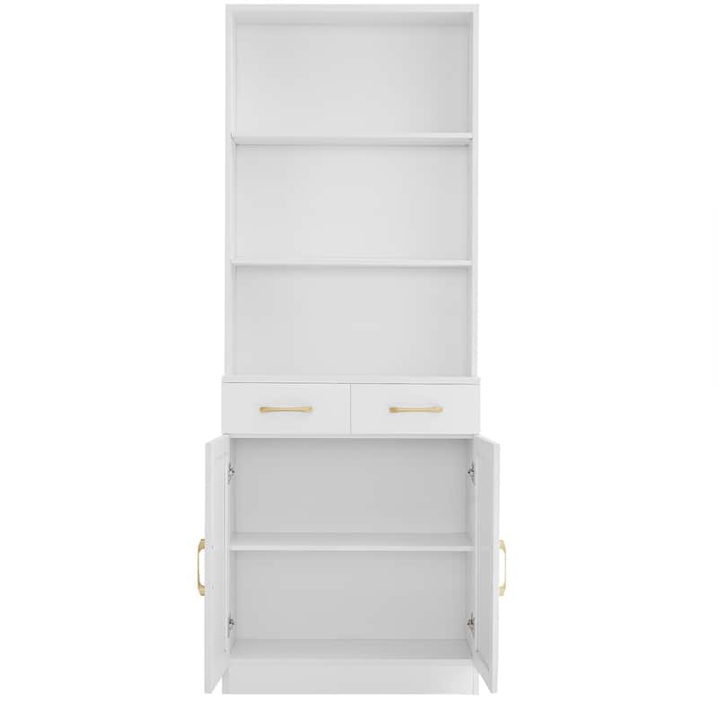 Roomfitters Bathroom Storage Cabinet with Two Doors and Drawers, Adjustable Shelf and 3-Layer Open Storage