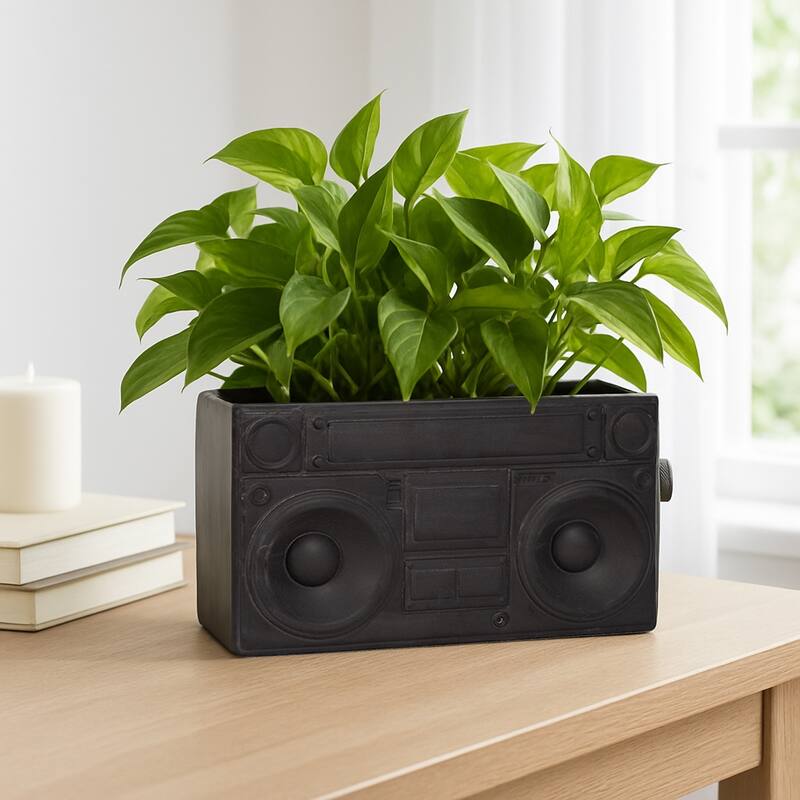Stone and Dolomite Boombox Shape Planter Pot - 7" Gray - 13" x 4" x 7"