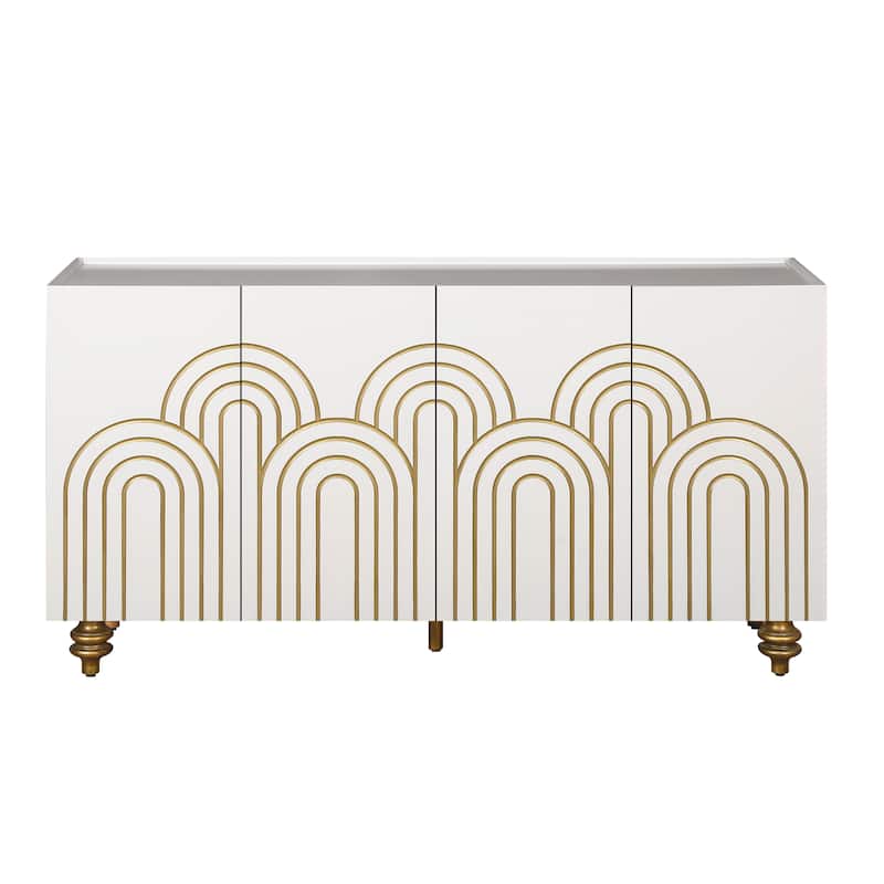 Fluted Sideboard Buffet Cabinet, 4 Doors Storage Cabinet Accent Cabinet TV Cabinet for Living Room