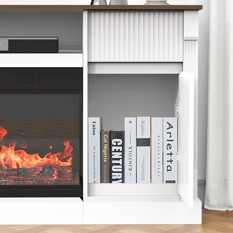 Modern TV Stand with Electric Fireplace for TVs up to 80" with LED Lights, Storage Cabinet & Drawers for Living Room