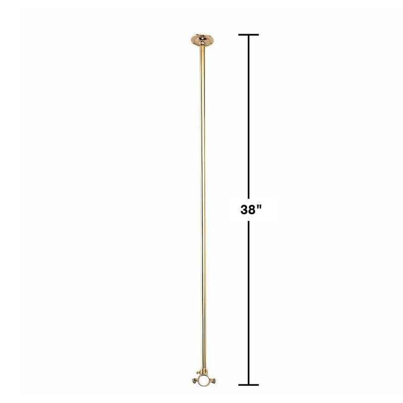 Solid Brass Ceiling Brace for Shower Surround 38" Length 1 1/8" Diameter Rod with Mounting Flange and Clamp