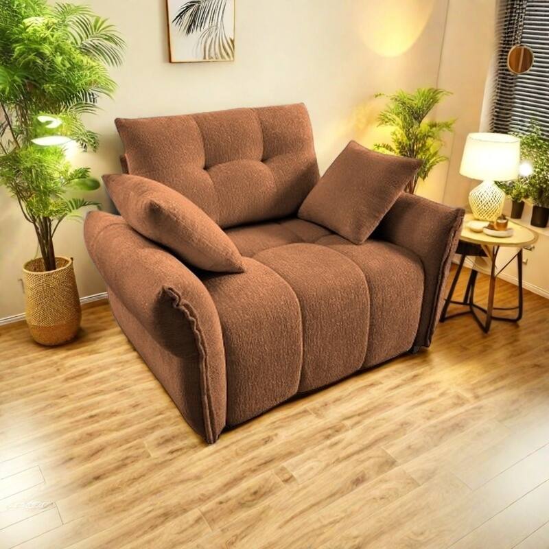 Modular 4-Seat Chenille Sofa Set with 2 Ottomans, High-Resilience Cushions and Solid Wood Frame - 1 Seater Orange
