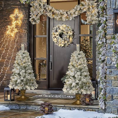 4-Piece Pre-Lit Christmas Tree Set with LED Lights, Wreath & Garland