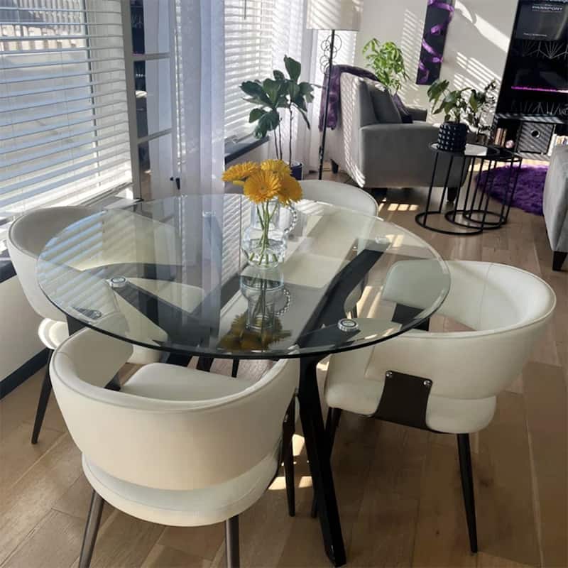 Modern Faux Leather Dining Chair, 2 pieces, Stainless steel legs, White