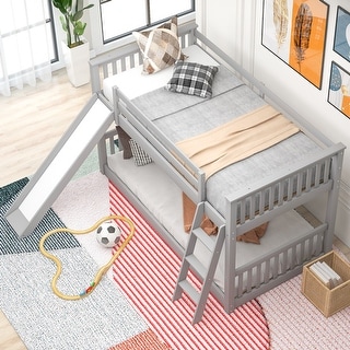 Twin Over Twin Floor Bunk Bed with Convertible Slide and Ladder