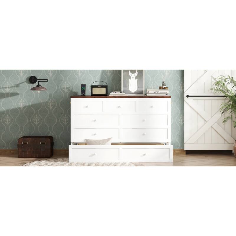 Roomfitters Queen Bed Cabinet with Storage Compartment & Charging Station, USB Ports, Solid Pine Space Saving Bed, White Walnut