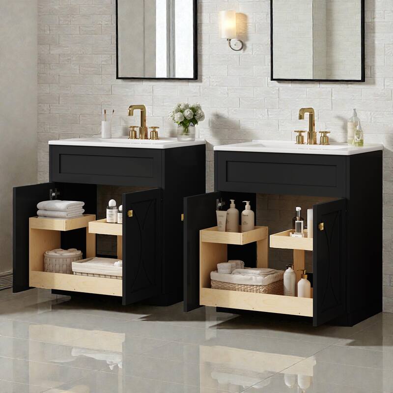 60 Inch Bathroom Vanity Set with Ceramic Sink, Modern Freestanding Storage Cabinet with Gold Handles and Soft Close Doors