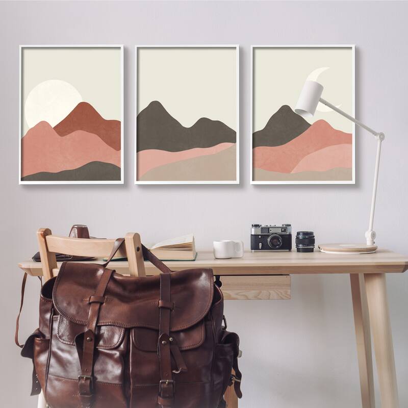 Stupell Sun and Crescent Moon Desert Canyon Mountain Landscape 3pc Multi Piece Framed Wall Art Set