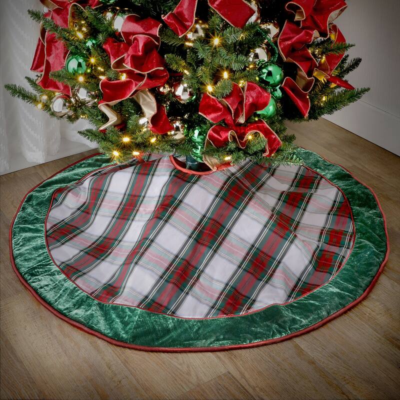 54" Dupion Plaid With Velvet Tree Skirt
