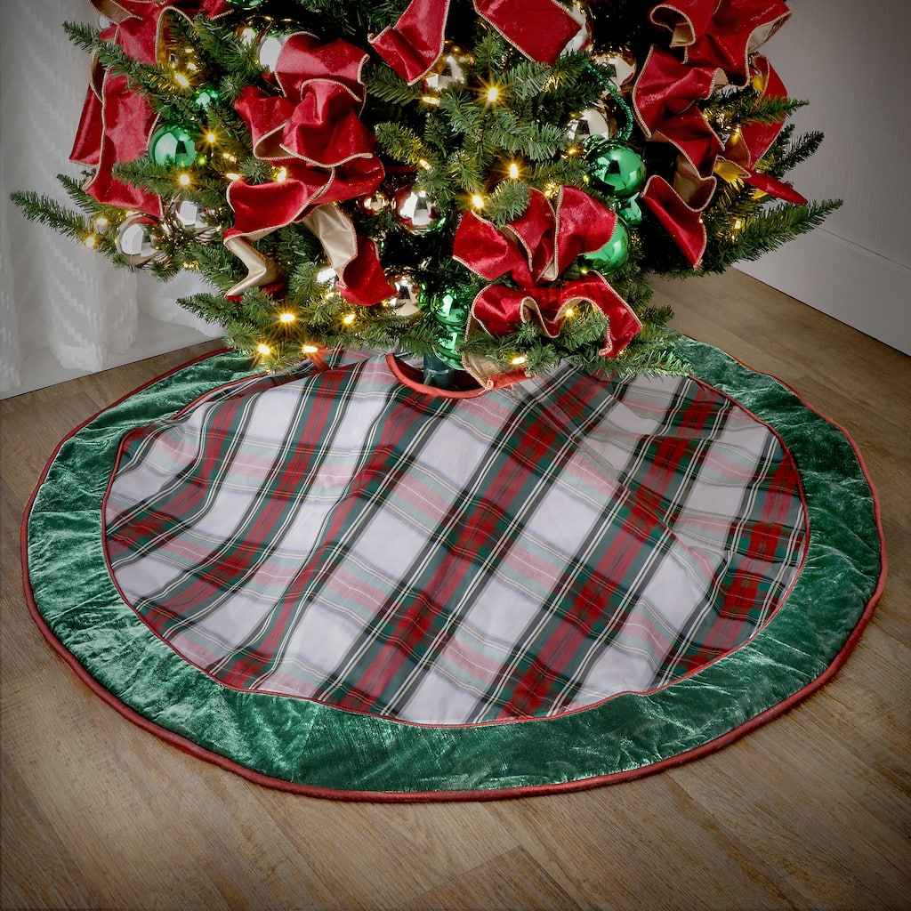 54" Dupion Plaid With Velvet Tree Skirt