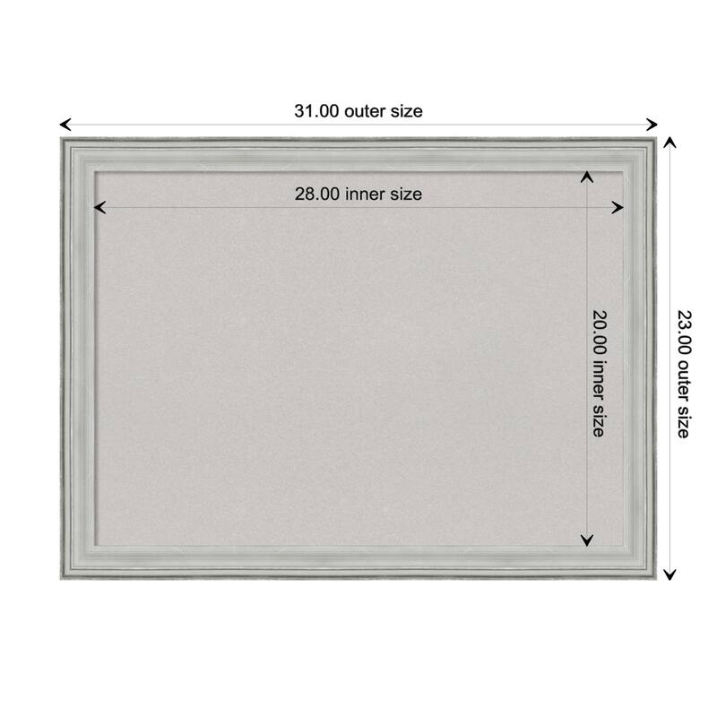 Bel Volto Silver Wood Framed Grey Corkboard Bulletin Board - Board Size 28x20