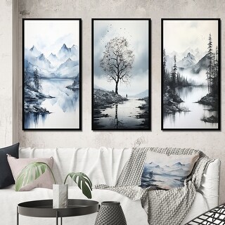 Designart "Grey Blue Minimalism Forest Reflections I" Minimalism Framed ...