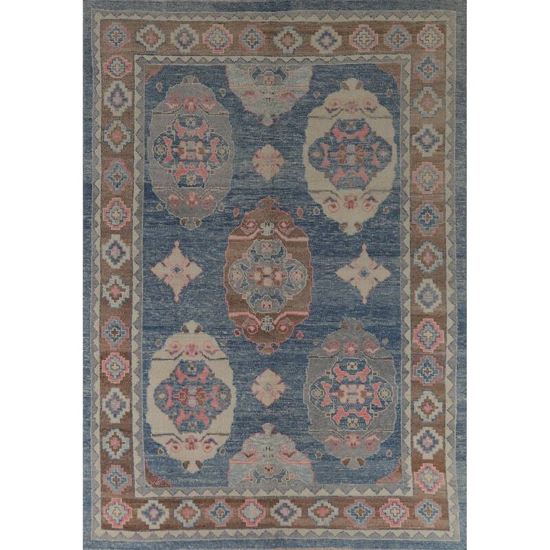 Hand Knotted Oriental 100% Wool Carpet Transitional Geometric Navy Blue & Blues Oushak Area Rug - 11' 0'' X 8' 4''