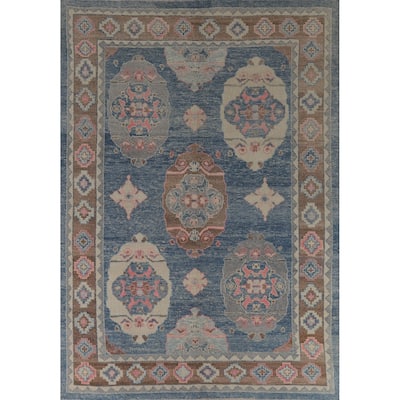 Hand Knotted Oriental 100% Wool Carpet Transitional Geometric Navy Blue & Blues Oushak Area Rug - 11' 0'' X 8' 4''