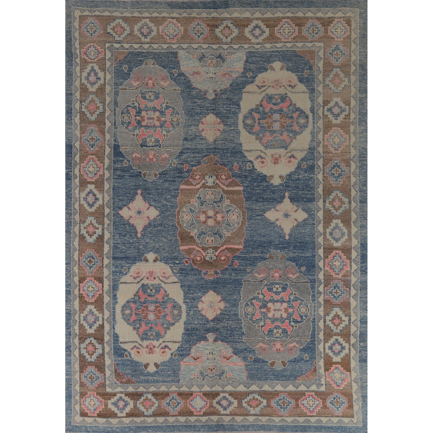 Hand Knotted Oriental 100% Wool Carpet Transitional Geometric Navy Blue & Blues Oushak Area Rug - 11' 0'' X 8' 4''