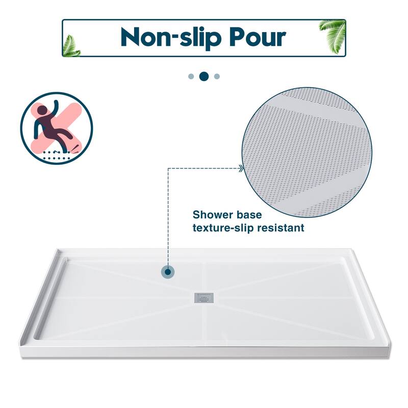 Elegant Rectangular Shower Base in White Center Drain Single Threshold Anti-slip SMC Shower Pan