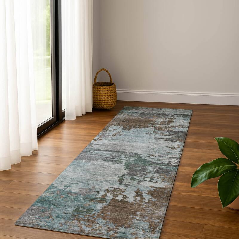 Premium Washable Super Soft Abstract Contemporary Mayfield Rug - Brown - 2'3" x 7'6"
