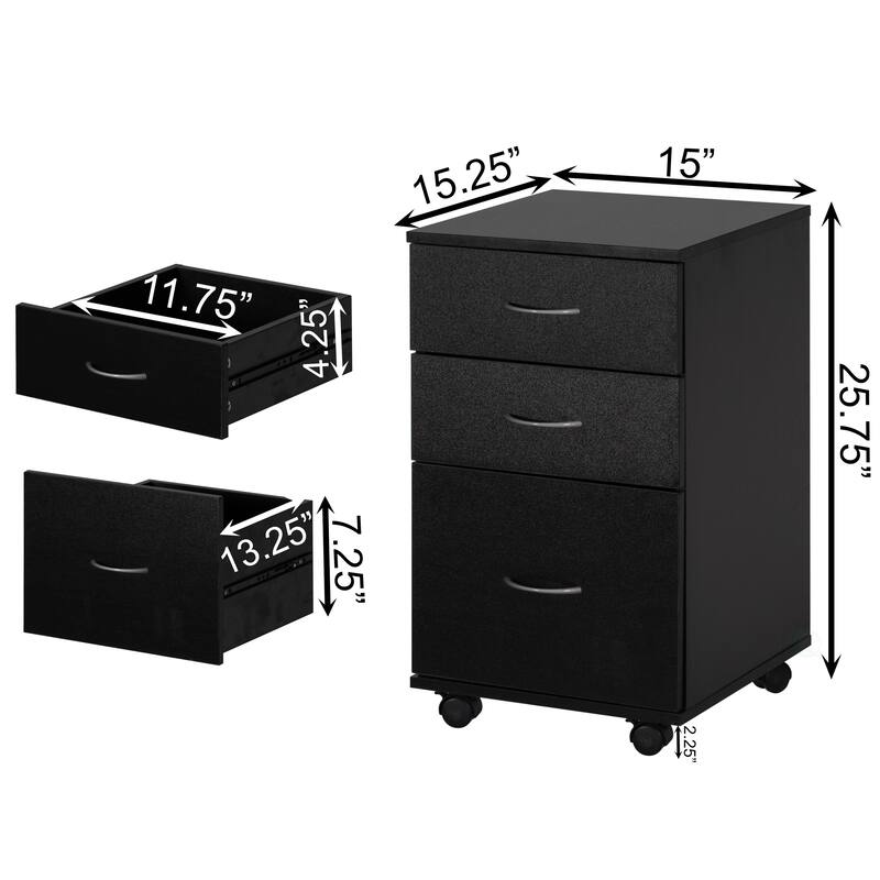 Mobile File Organizer Cabinet with 3 Drawers and Rolling Casters - Perfect for Home Office and Workspace - Fits Under Desk