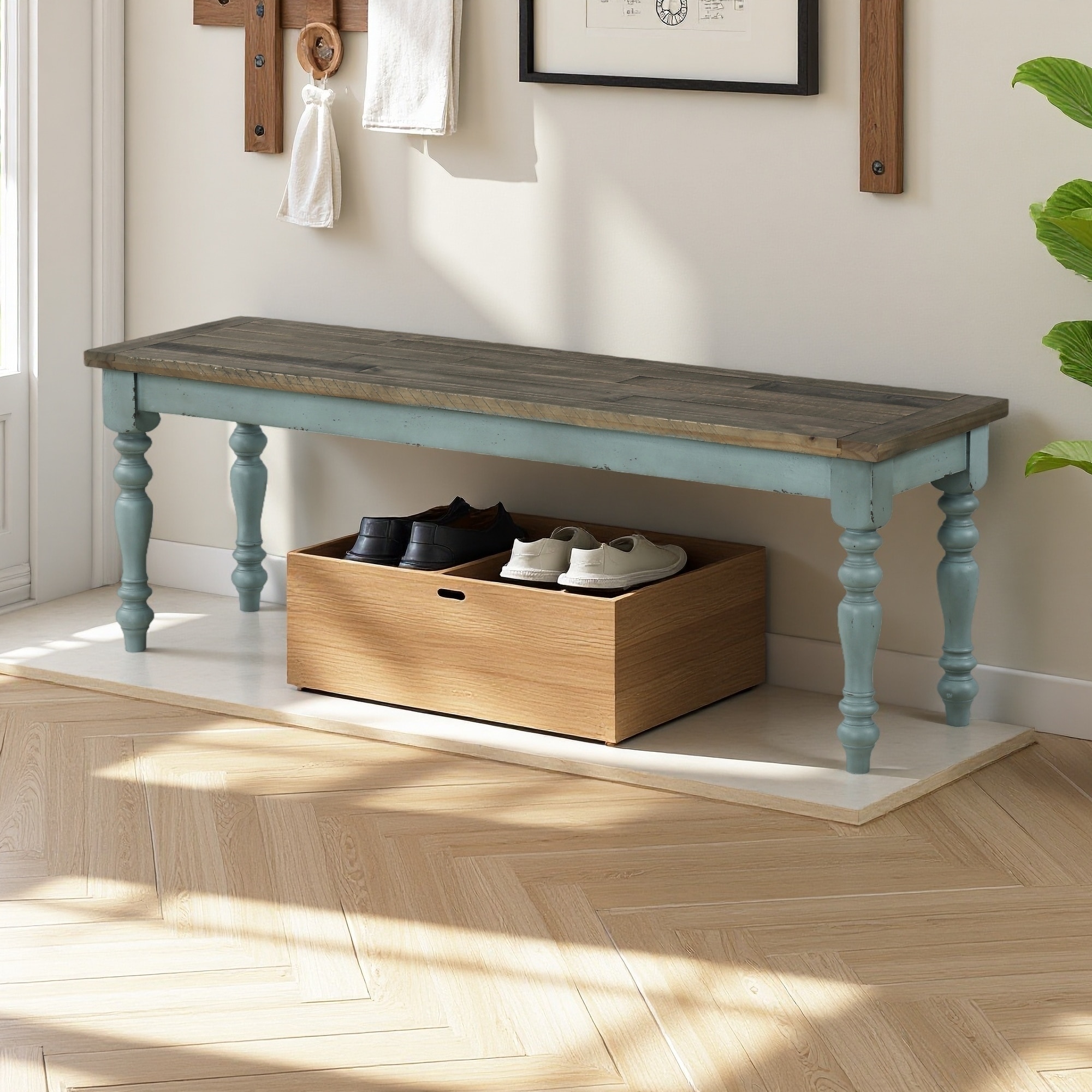 52"L Prato Two-Tone Wood Dining Bench