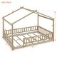 preview thumbnail 5 of 5, Natural Full Size Wood Bed House Bed Frame with Fence for Kids