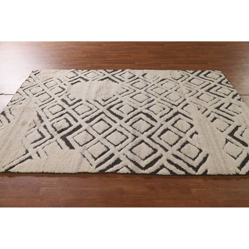 Trellis Moroccan Indian Area Rug Hand-Knotted Wool Carpet - 5'2"x 7'11"