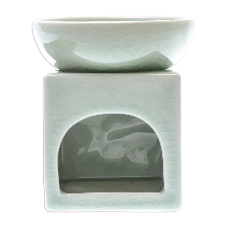 Novica Handmade Elephant Jungle Celadon Ceramic Oil Warmer