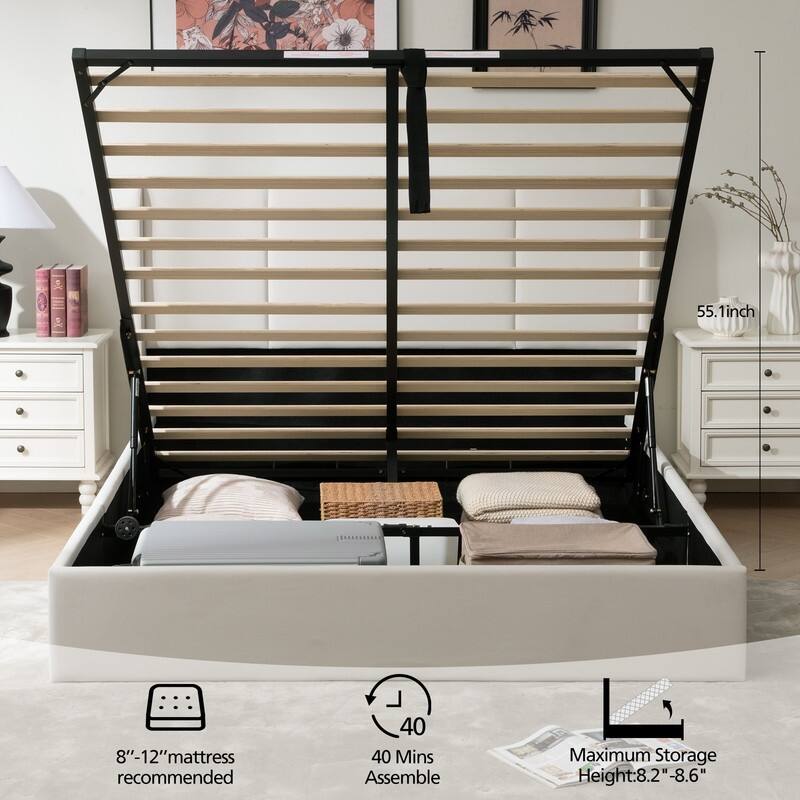 Modern Minimalist Upholstered Storage Bed with Lift-Up Platform