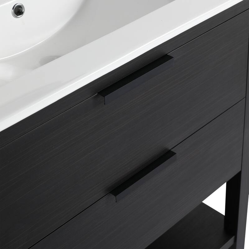 30" Bathroom Vanity with Ceramic Sink, Freestanding, Soft Closing Drawers, 4 Wood Feet, Durable and Water-Resistant