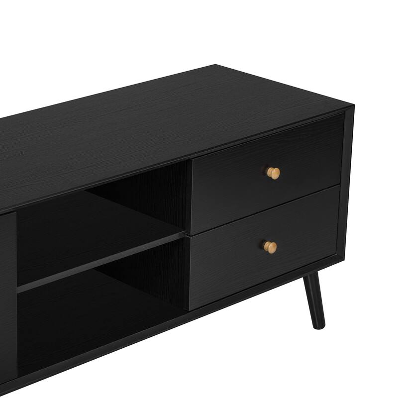 Modern 70" TV Stand Entertainment Center with Rattan Doors, 2 Drawers
