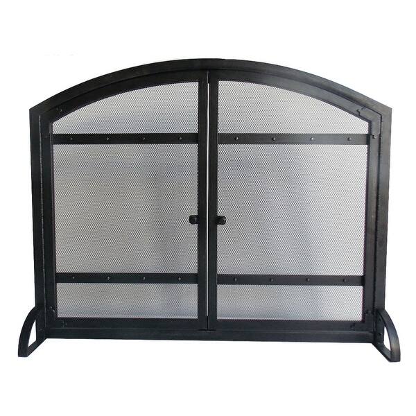 Shop Pleasant Hearth Fa338s Harper 1 Panel Fireplace Screen With Doors Black Powder Coated Overstock 23096315