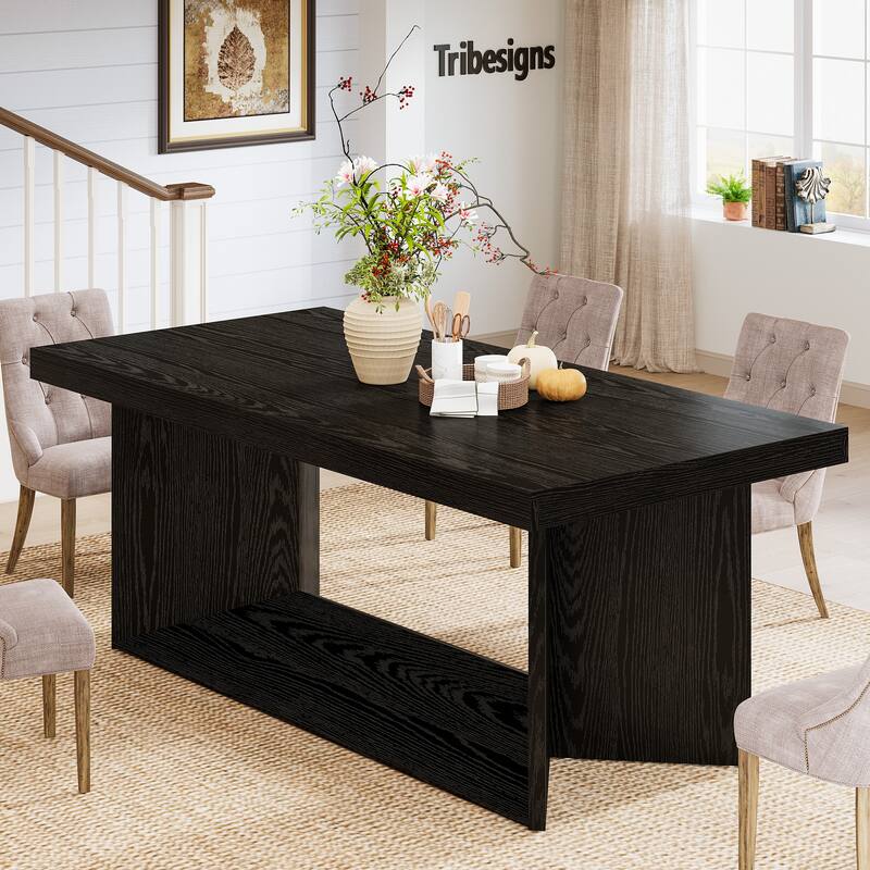 63" Dining Table for 4-6, Farmhouse Dinner Table with Heavy Duty Pedestal