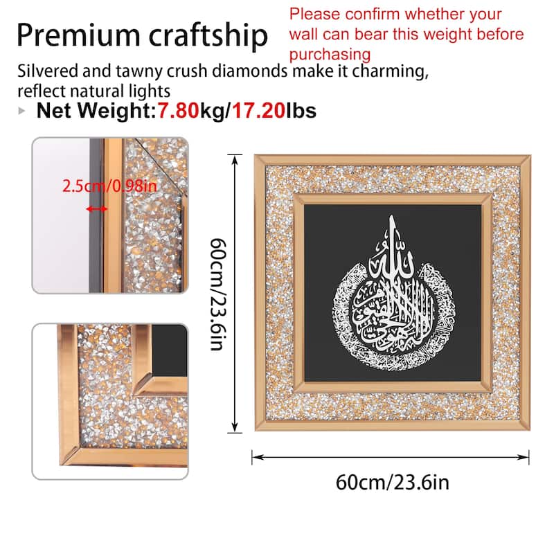 Glass Wall Art Decoration with Sparkle Crystal Diamonds