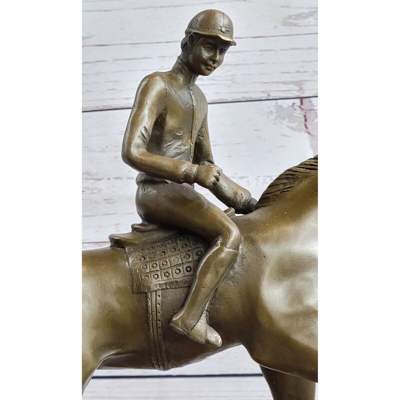 Fine Quality Signed Bronze Of A Imitative Horse And Jockey Polo Academy Racing Sculpture Kentucky